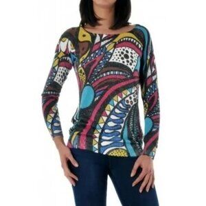 Desigual Abstract Art Sweater Metallic Geometric Multi-colors Medium